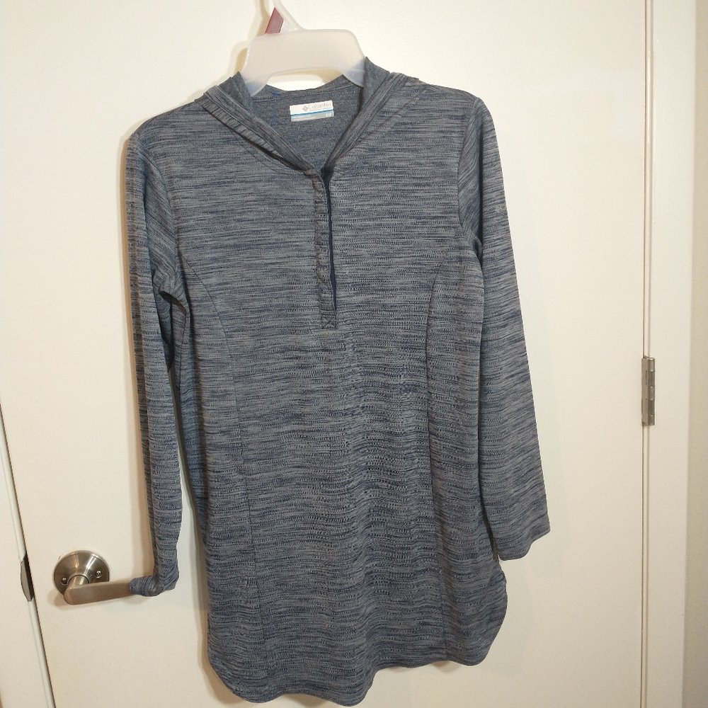 Columbia Pullover Top Womens Small Blue Heather Long Sleeve Hoodie 1/4 Snap